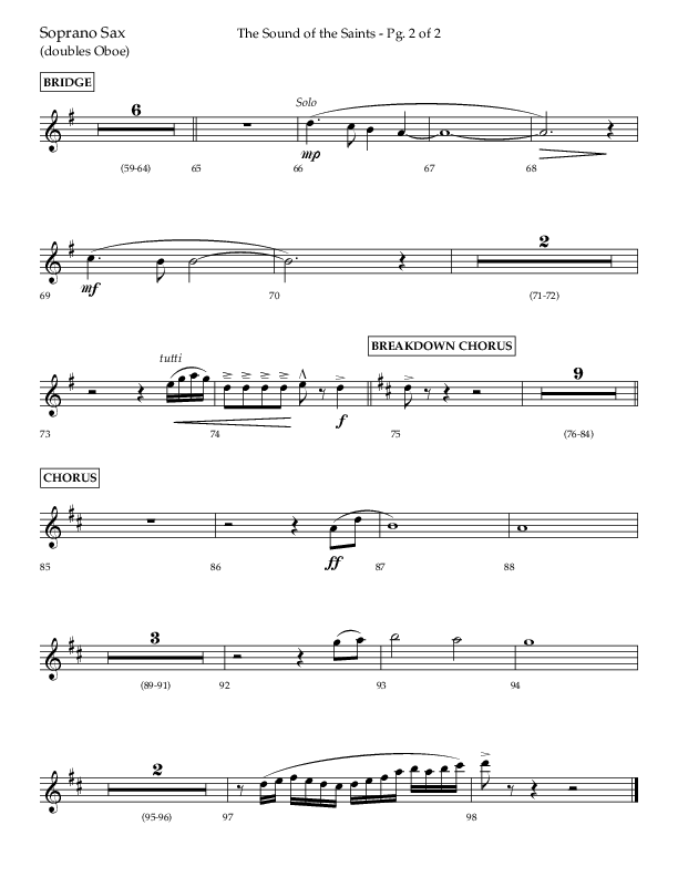 The Sound Of The Saints (Choral Anthem SATB) Soprano Sax (Arr. Ken Barker / Orch. Danny Zaloudik / Lifeway Choral)