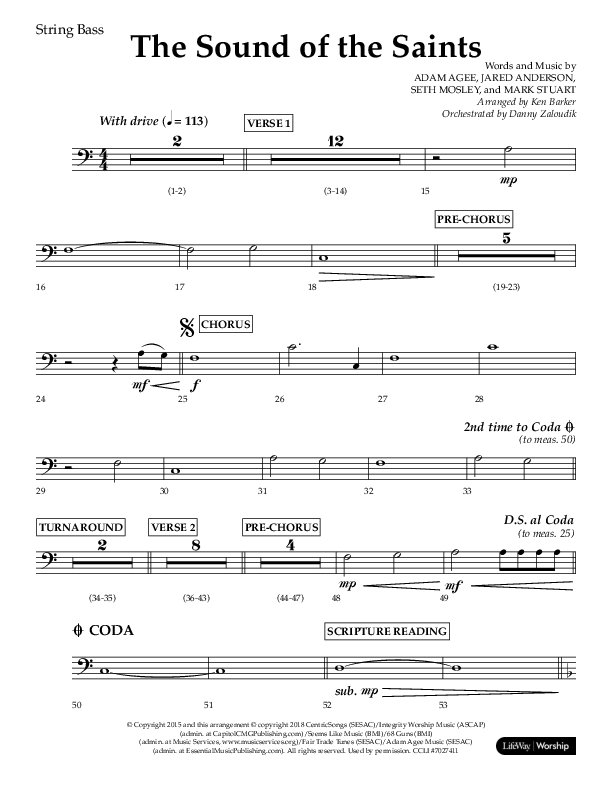 The Sound Of The Saints (Choral Anthem SATB) String Bass (Arr. Ken Barker / Orch. Danny Zaloudik / Lifeway Choral)
