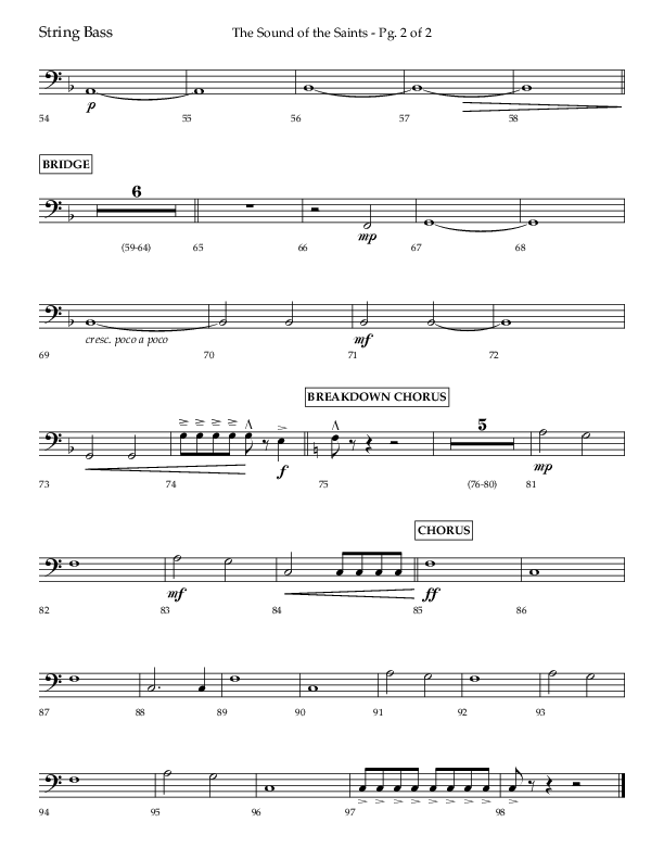 The Sound Of The Saints (Choral Anthem SATB) String Bass (Arr. Ken Barker / Orch. Danny Zaloudik / Lifeway Choral)