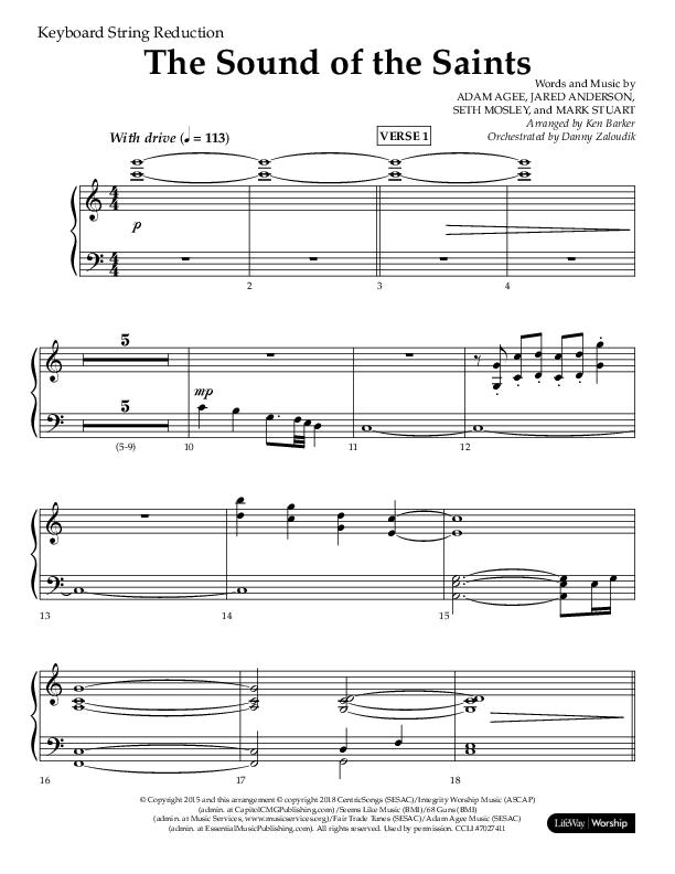 The Sound Of The Saints (Choral Anthem SATB) String Reduction (Arr. Ken Barker / Orch. Danny Zaloudik / Lifeway Choral)