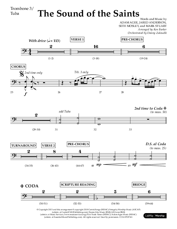 The Sound Of The Saints (Choral Anthem SATB) Trombone 3/Tuba (Arr. Ken Barker / Orch. Danny Zaloudik / Lifeway Choral)