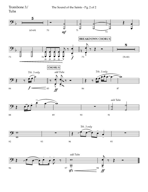 The Sound Of The Saints (Choral Anthem SATB) Trombone 3/Tuba (Arr. Ken Barker / Orch. Danny Zaloudik / Lifeway Choral)