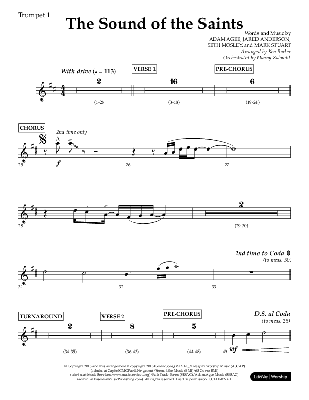 The Sound Of The Saints (Choral Anthem SATB) Trumpet 1 (Arr. Ken Barker / Orch. Danny Zaloudik / Lifeway Choral)