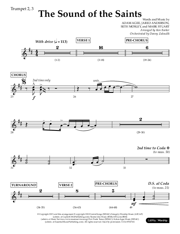 The Sound Of The Saints (Choral Anthem SATB) Trumpet 2/3 (Arr. Ken Barker / Orch. Danny Zaloudik / Lifeway Choral)