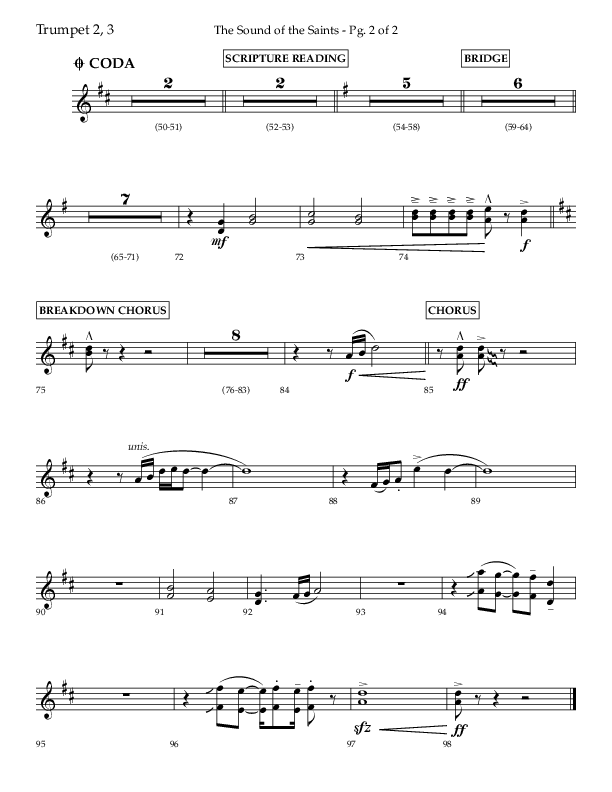 The Sound Of The Saints (Choral Anthem SATB) Trumpet 2/3 (Arr. Ken Barker / Orch. Danny Zaloudik / Lifeway Choral)