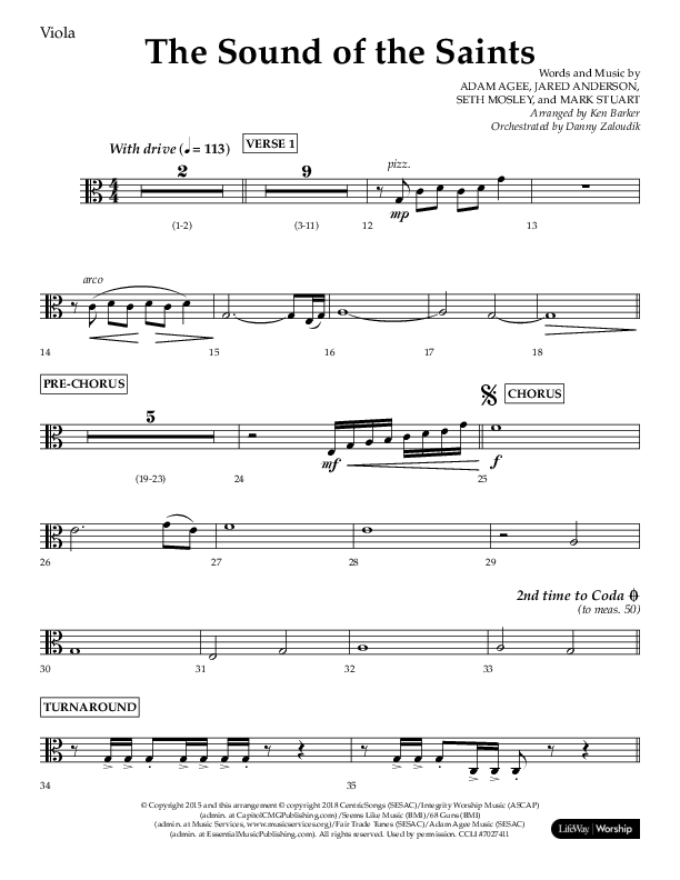 The Sound Of The Saints (Choral Anthem SATB) Viola (Arr. Ken Barker / Orch. Danny Zaloudik / Lifeway Choral)