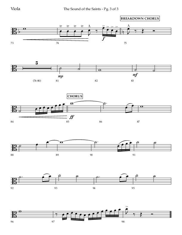 The Sound Of The Saints (Choral Anthem SATB) Viola (Arr. Ken Barker / Orch. Danny Zaloudik / Lifeway Choral)