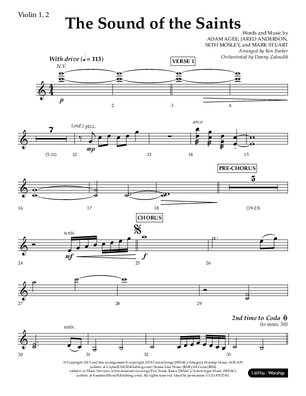 The Sound Of The Saints (Choral Anthem SATB) Violin 1/2 (Arr. Ken Barker / Orch. Danny Zaloudik / Lifeway Choral)