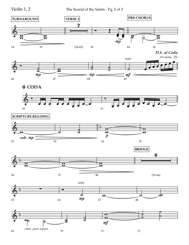 The Sound Of The Saints (Choral Anthem SATB) Violin 1/2 (Arr. Ken Barker / Orch. Danny Zaloudik / Lifeway Choral)