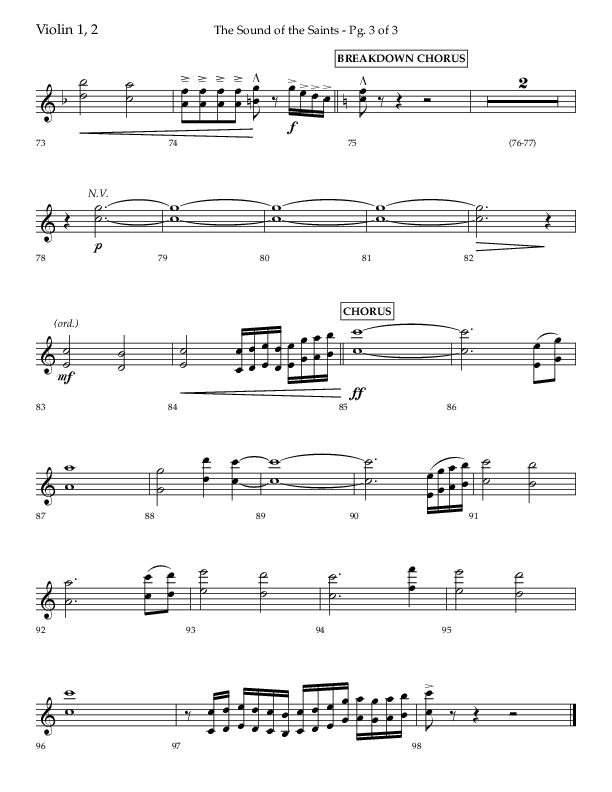 The Sound Of The Saints (Choral Anthem SATB) Violin 1/2 (Arr. Ken Barker / Orch. Danny Zaloudik / Lifeway Choral)