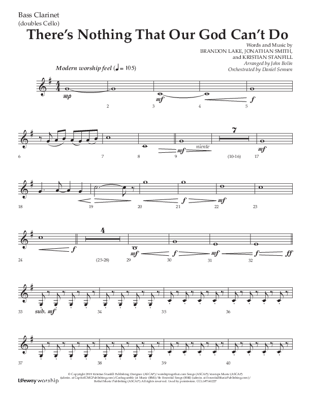 There's Nothing That Our God Can't Do (Choral Anthem SATB) Bass Clarinet (Lifeway Choral / Arr. John Bolin / Orch. Daniel Semsen)