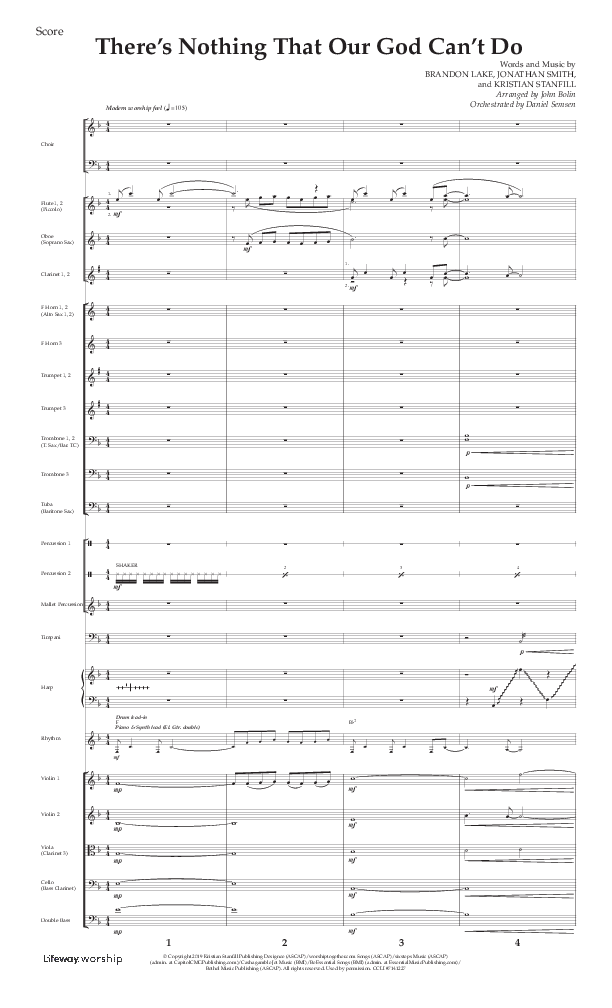 There's Nothing That Our God Can't Do (Choral Anthem SATB) Orchestration (Lifeway Choral / Arr. John Bolin / Orch. Daniel Semsen)