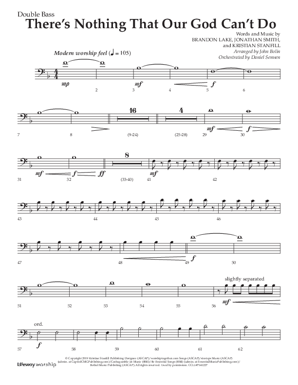 There's Nothing That Our God Can't Do (Choral Anthem SATB) Double Bass (Lifeway Choral / Arr. John Bolin / Orch. Daniel Semsen)