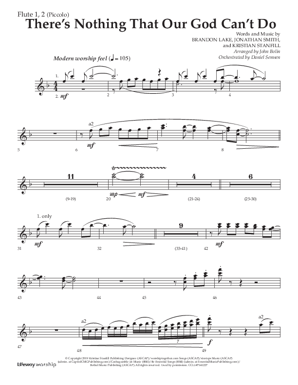 There's Nothing That Our God Can't Do (Choral Anthem SATB) Flute 1/2 (Lifeway Choral / Arr. John Bolin / Orch. Daniel Semsen)