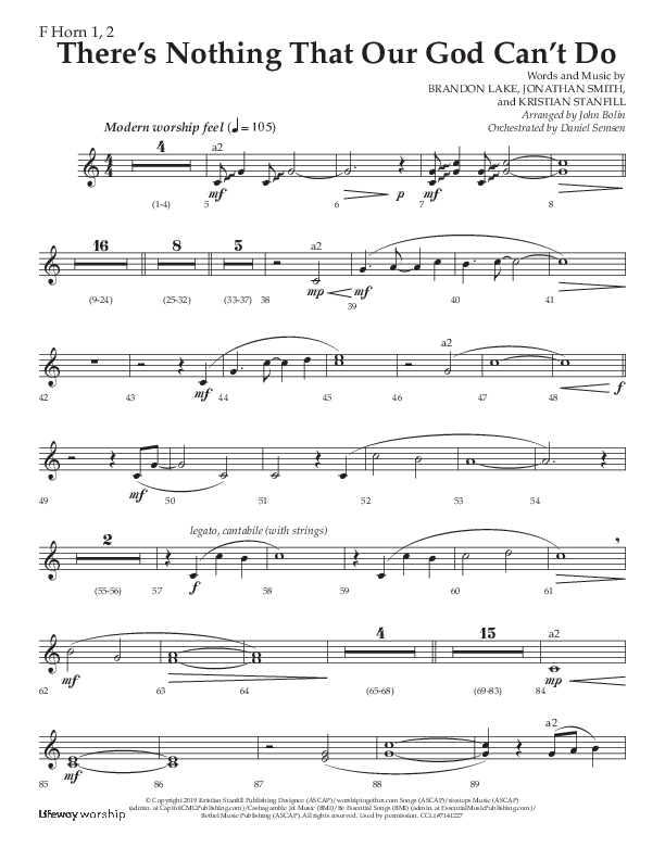 There's Nothing That Our God Can't Do (Choral Anthem SATB) French Horn 1/2 (Lifeway Choral / Arr. John Bolin / Orch. Daniel Semsen)