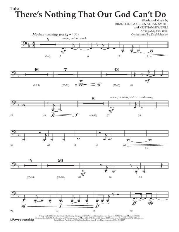 There's Nothing That Our God Can't Do (Choral Anthem SATB) Tuba (Lifeway Choral / Arr. John Bolin / Orch. Daniel Semsen)