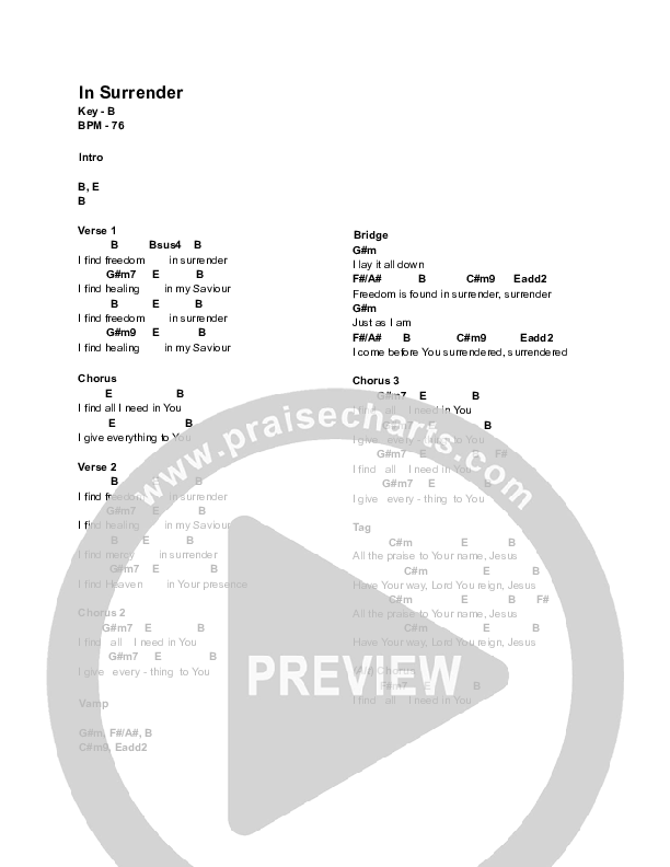 In Surrender Chord Chart (Equippers Worship)