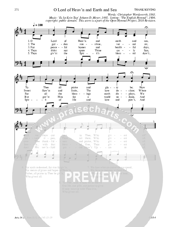O Lord of Heav'n and Earth and Sea Hymn Sheet (SATB) (Traditional Hymn)