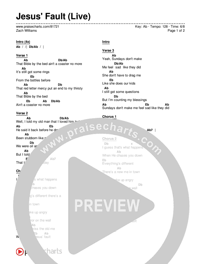 Jesus' Fault (Live) Chords & Lyrics (Zach Williams)