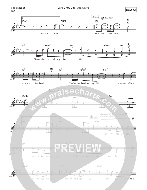 Lord Of My Life (Live) Lead Sheet (SAT) (The Belonging Co)