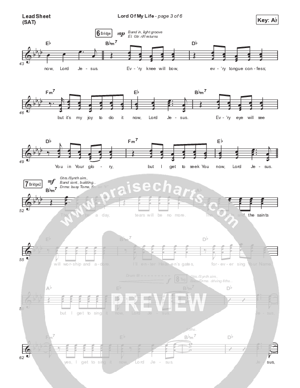 Lord Of My Life (Live) Lead Sheet (SAT) (The Belonging Co)