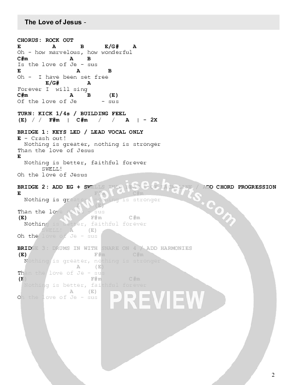 The Love Of Jesus (Live) Chord Chart (Bridge Music)