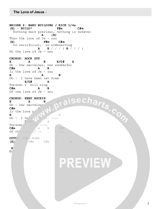 The Love Of Jesus (Live) Chord Chart (Bridge Music)
