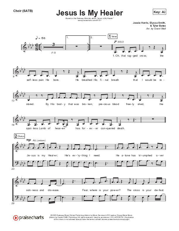 Jesus Is My Healer (Live) Choir Sheet (SATB) (Gateway Worship / Jessie Harris)