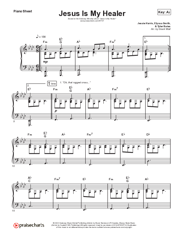 Jesus Is My Healer (Live) Piano Sheet (Gateway Worship / Jessie Harris)