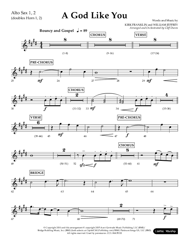 A God Like You (Choral Anthem SATB) Alto Sax 1/2 (Lifeway Choral / Arr. Cliff Duren)