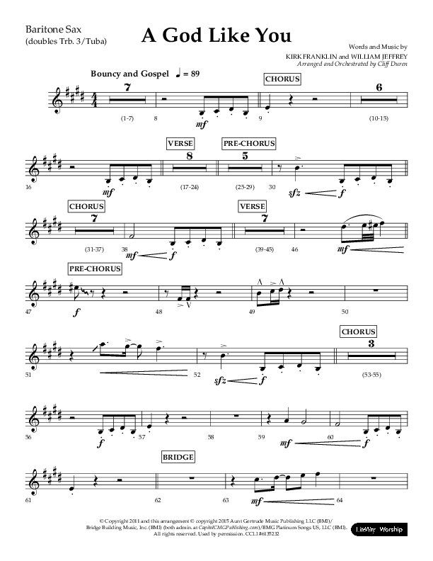 A God Like You (Choral Anthem SATB) Bari Sax (Lifeway Choral / Arr. Cliff Duren)
