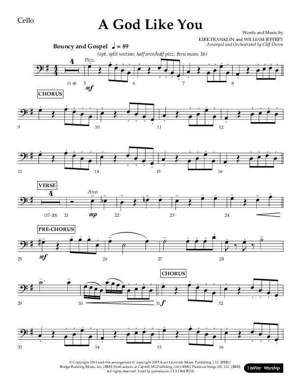 A God Like You (Choral Anthem SATB) Cello (Lifeway Choral / Arr. Cliff Duren)