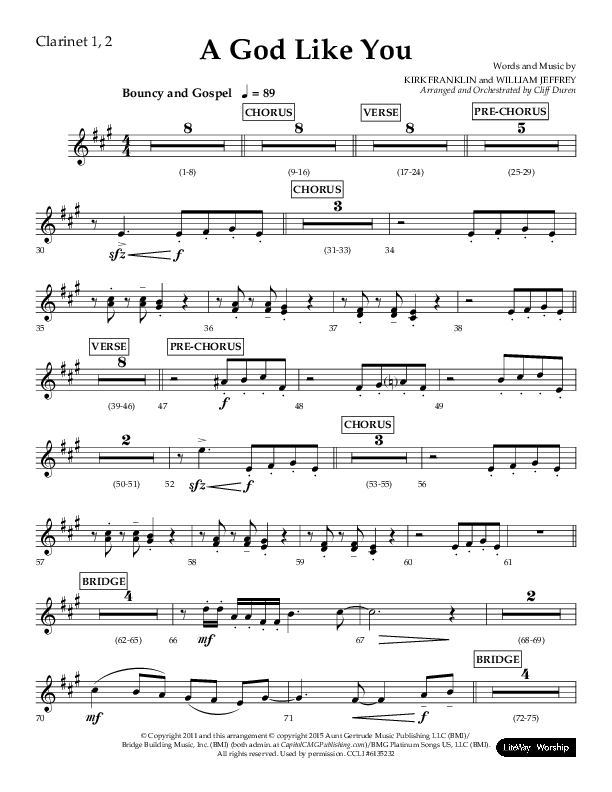 A God Like You (Choral Anthem SATB) Clarinet 1/2 (Lifeway Choral / Arr. Cliff Duren)