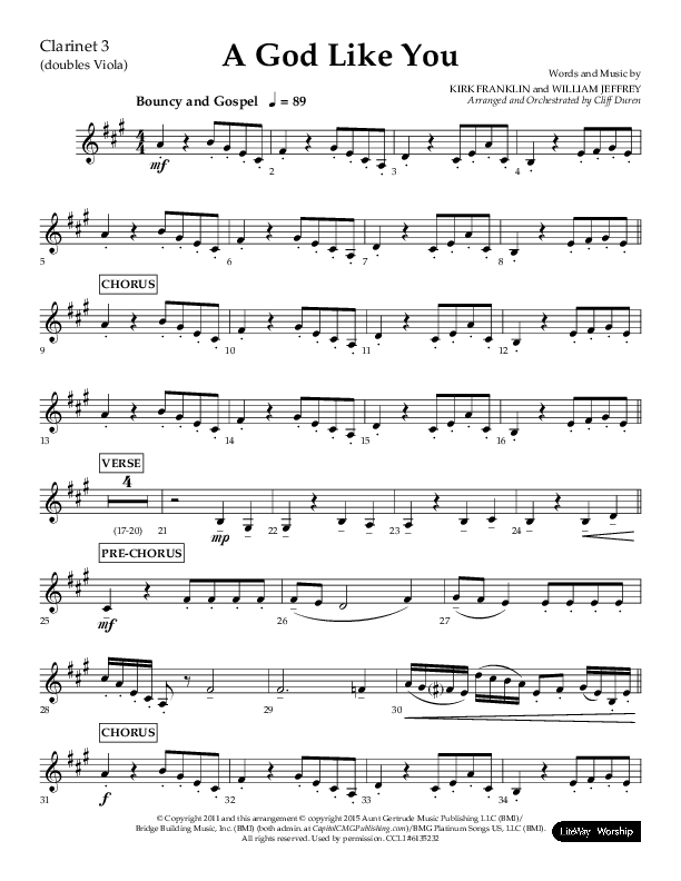 A God Like You (Choral Anthem SATB) Clarinet 3 (Lifeway Choral / Arr. Cliff Duren)