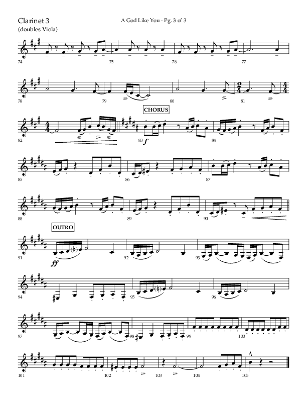 A God Like You (Choral Anthem SATB) Clarinet 3 (Lifeway Choral / Arr. Cliff Duren)