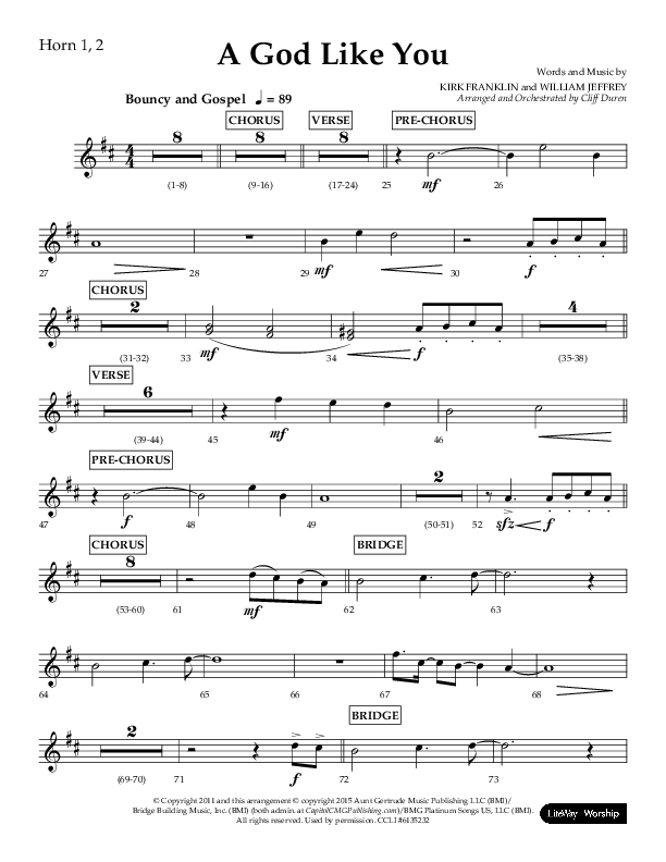 A God Like You (Choral Anthem SATB) French Horn 1/2 (Lifeway Choral / Arr. Cliff Duren)