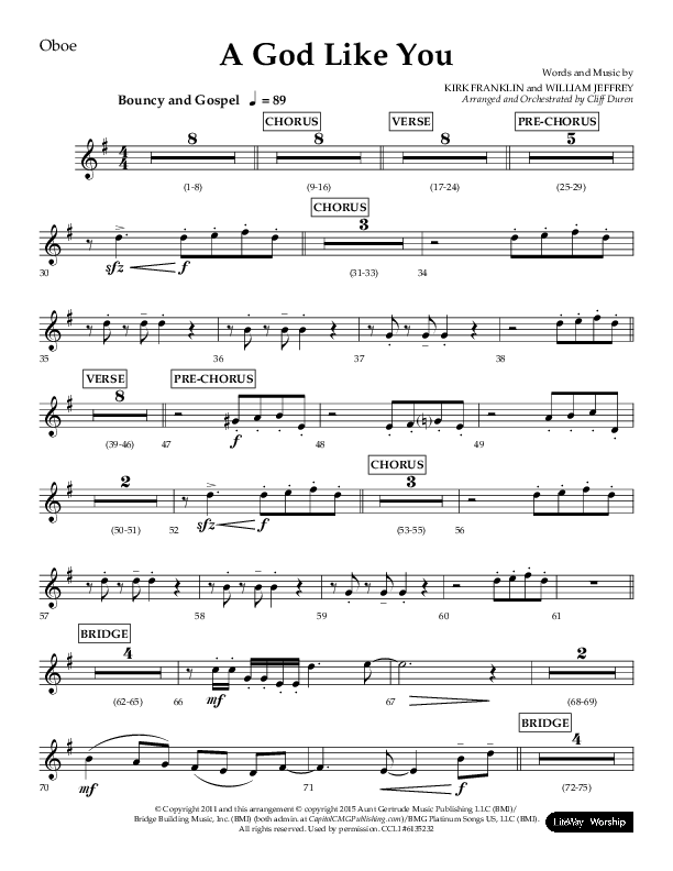 A God Like You (Choral Anthem SATB) Oboe (Lifeway Choral / Arr. Cliff Duren)
