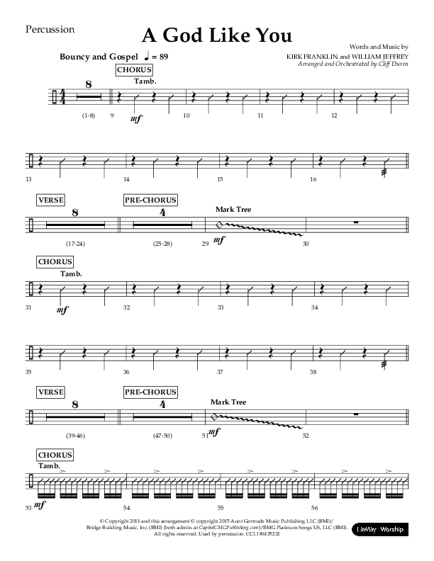 A God Like You (Choral Anthem SATB) Percussion (Lifeway Choral / Arr. Cliff Duren)