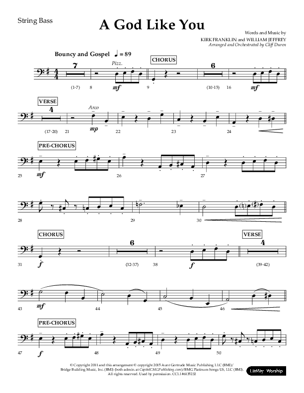 A God Like You (Choral Anthem SATB) String Bass (Lifeway Choral / Arr. Cliff Duren)