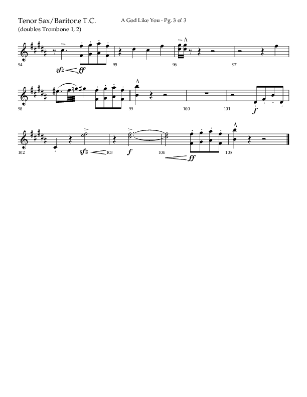 A God Like You (Choral Anthem SATB) Tenor Sax/Baritone T.C. (Lifeway Choral / Arr. Cliff Duren)