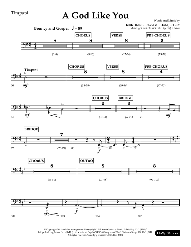 A God Like You (Choral Anthem SATB) Timpani (Lifeway Choral / Arr. Cliff Duren)