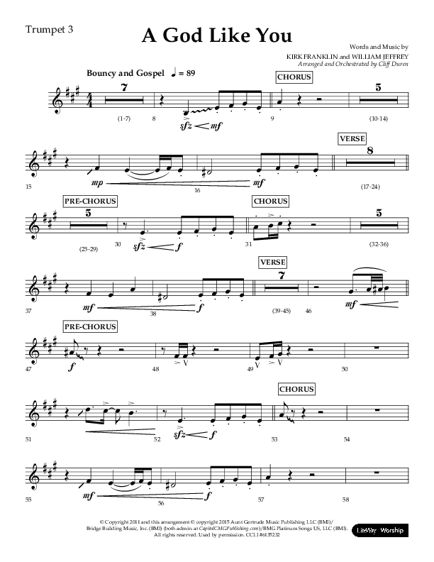A God Like You (Choral Anthem SATB) Trumpet 3 (Lifeway Choral / Arr. Cliff Duren)