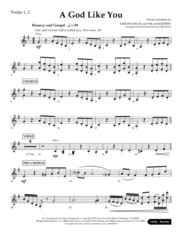 A God Like You (Choral Anthem SATB) Violin 1/2 (Lifeway Choral / Arr. Cliff Duren)