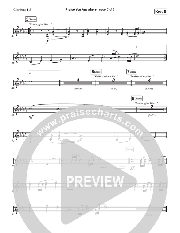 Praise You Anywhere (Choral Anthem SATB) Clarinet 1/2 (Brandon Lake / Arr. Mason Brown)