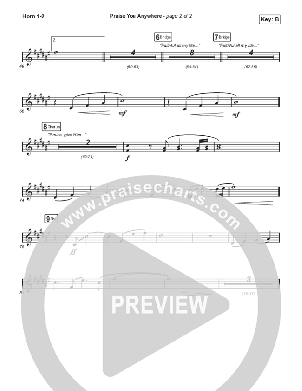 Praise You Anywhere (Choral Anthem SATB) French Horn 1,2 (Brandon Lake / Arr. Mason Brown)