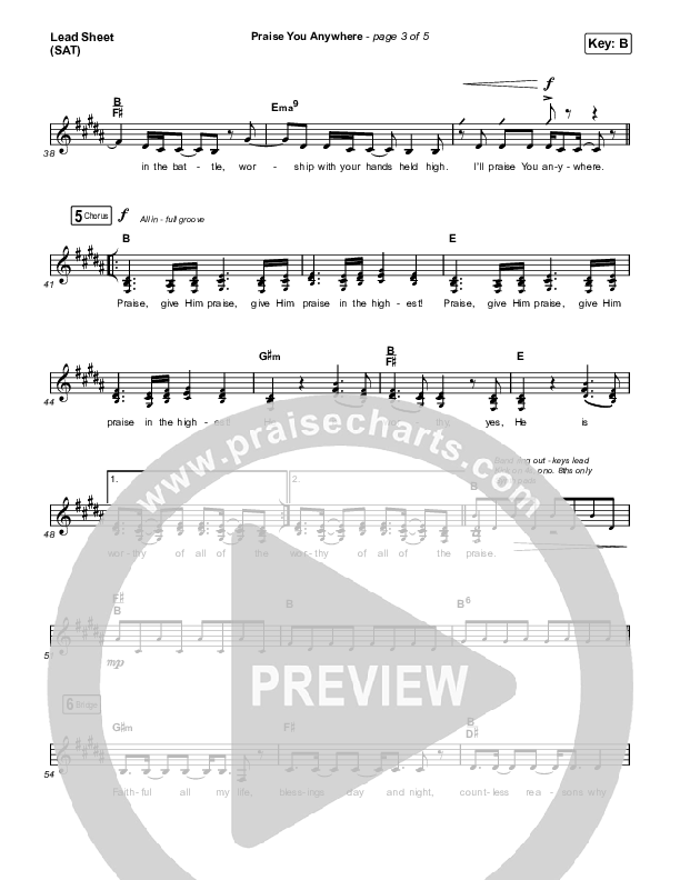 Praise You Anywhere (Choral Anthem SATB) Lead Sheet (SAT) (Brandon Lake / Arr. Mason Brown)
