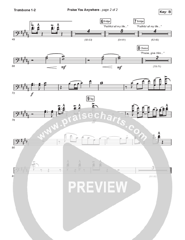 Praise You Anywhere (Choral Anthem SATB) Trombone 1,2 (Brandon Lake / Arr. Mason Brown)