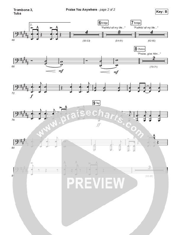 Praise You Anywhere (Choral Anthem SATB) Trombone 3/Tuba (Brandon Lake / Arr. Mason Brown)