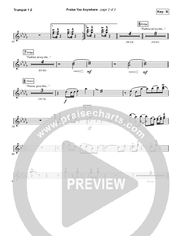 Praise You Anywhere (Choral Anthem SATB) Trumpet 1,2 (Brandon Lake / Arr. Mason Brown)