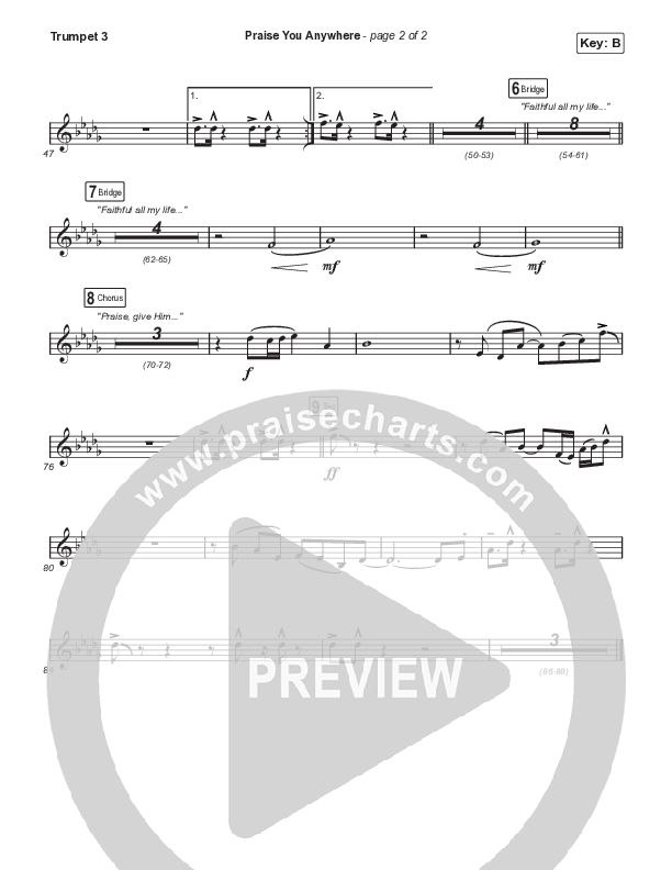 Praise You Anywhere (Choral Anthem SATB) Trumpet 3 (Brandon Lake / Arr. Mason Brown)